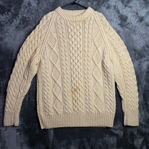 Buratty Hand Knit Fisherman Laine Wool Long Sleeve Cable Knit Sweater Size XL